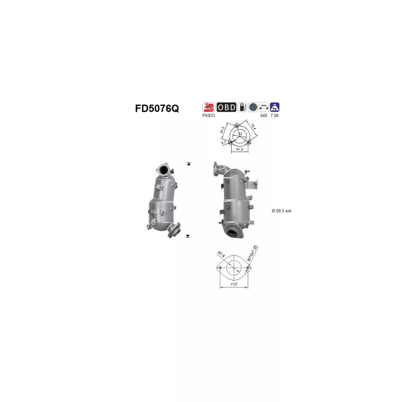Filtre à particules / à suie, échappement AS FD5076Q