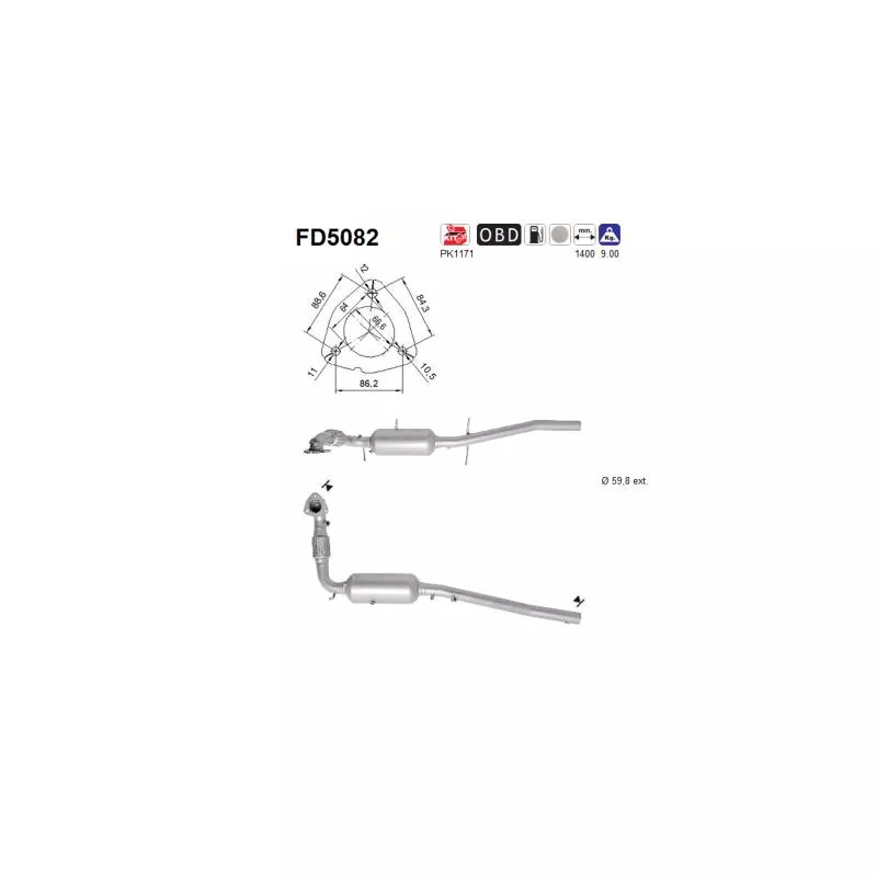 Filtre à particules / à suie, échappement AS FD5082