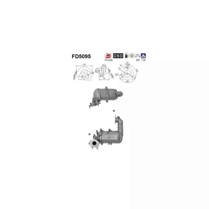 Filtre à particules / à suie, échappement AS FD5095
