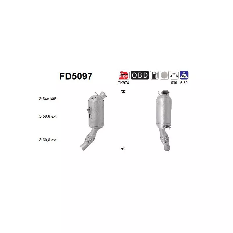 Filtre à particules / à suie, échappement AS FD5097