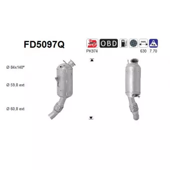 Filtre à particules / à suie, échappement AS FD5097Q