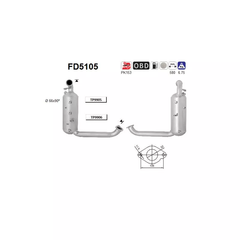Filtre à particules / à suie, échappement AS FD5105