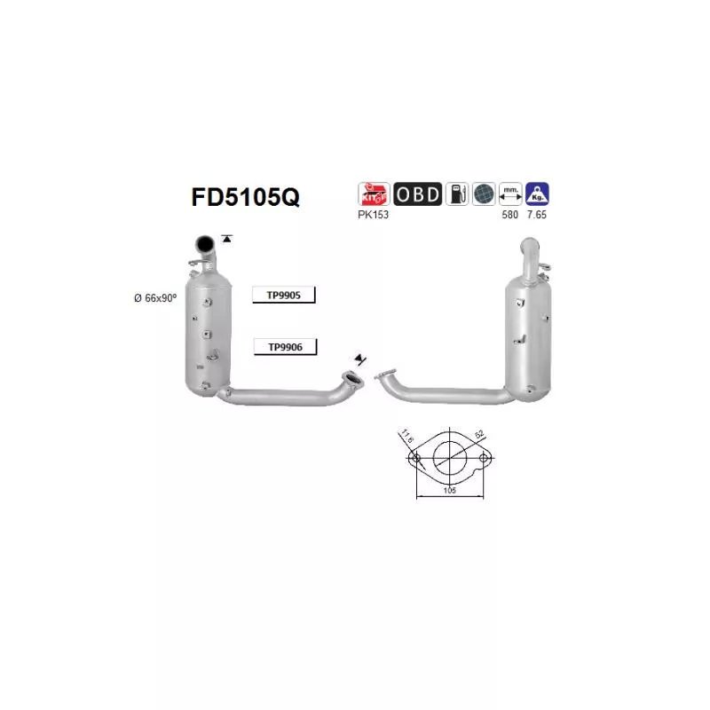 Filtre à particules / à suie, échappement AS FD5105Q