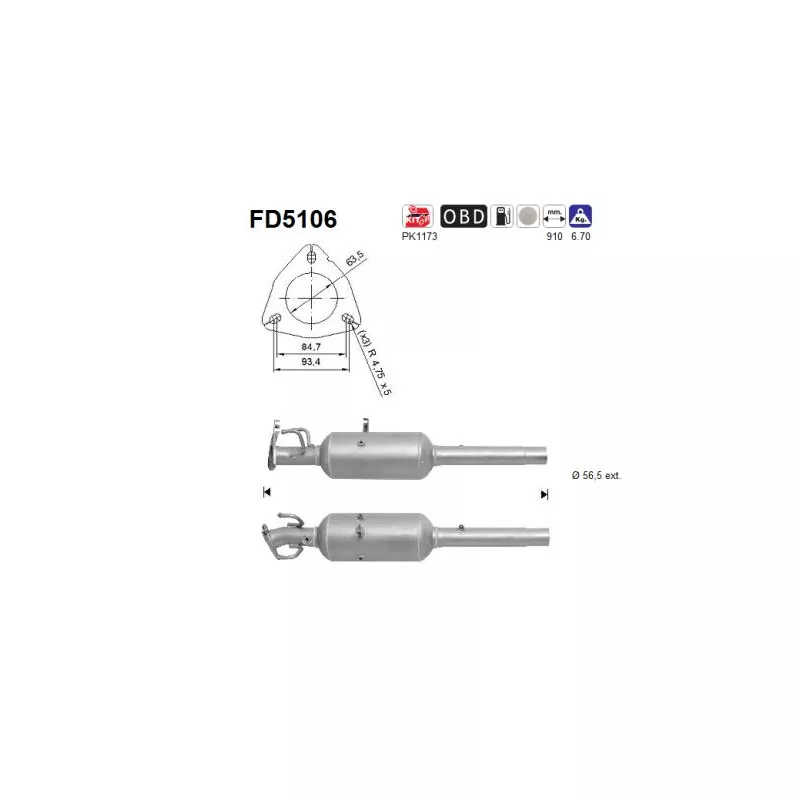 Filtre à particules / à suie, échappement AS FD5106