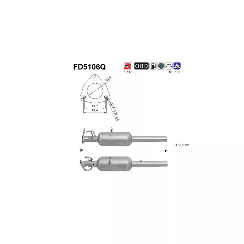 Filtre à particules / à suie, échappement AS FD5106Q