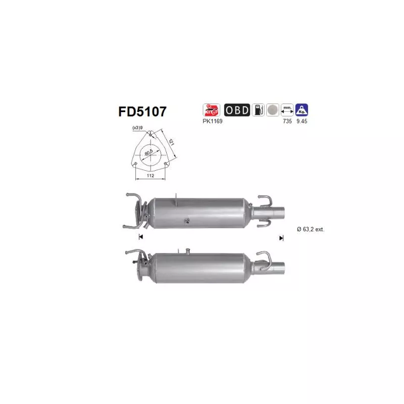 Filtre à particules / à suie, échappement AS FD5107