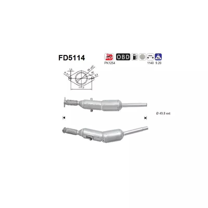 Filtre à particules / à suie, échappement AS FD5114