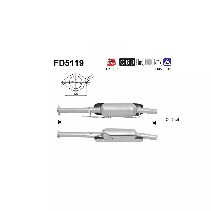 Filtre à particules / à suie, échappement AS FD5119