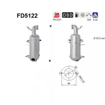 Filtre à particules / à suie, échappement AS FD5122