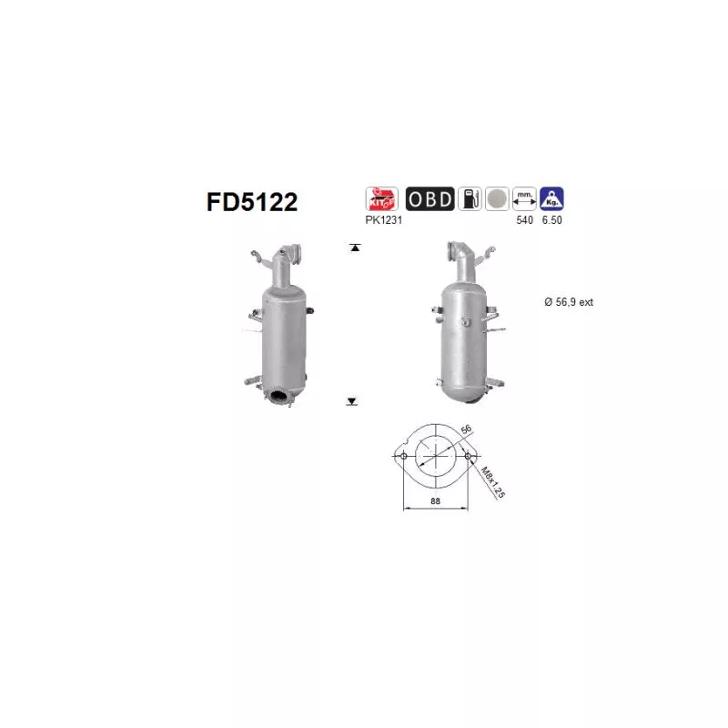 Filtre à particules / à suie, échappement AS FD5122