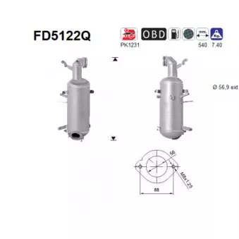 Filtre à particules / à suie, échappement AS FD5122Q