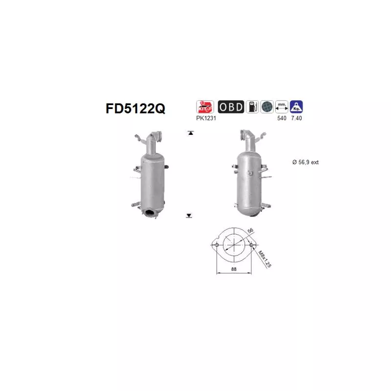Filtre à particules / à suie, échappement AS FD5122Q
