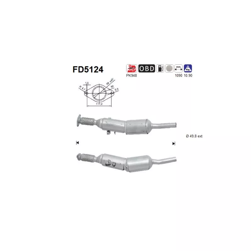 Filtre à particules / à suie, échappement AS FD5124