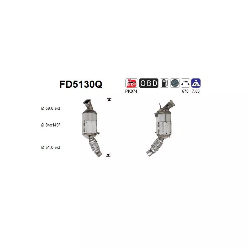 Filtre à particules / à suie, échappement AS FD5130Q