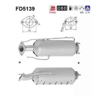 Filtre à particules / à suie, échappement AS FD5139