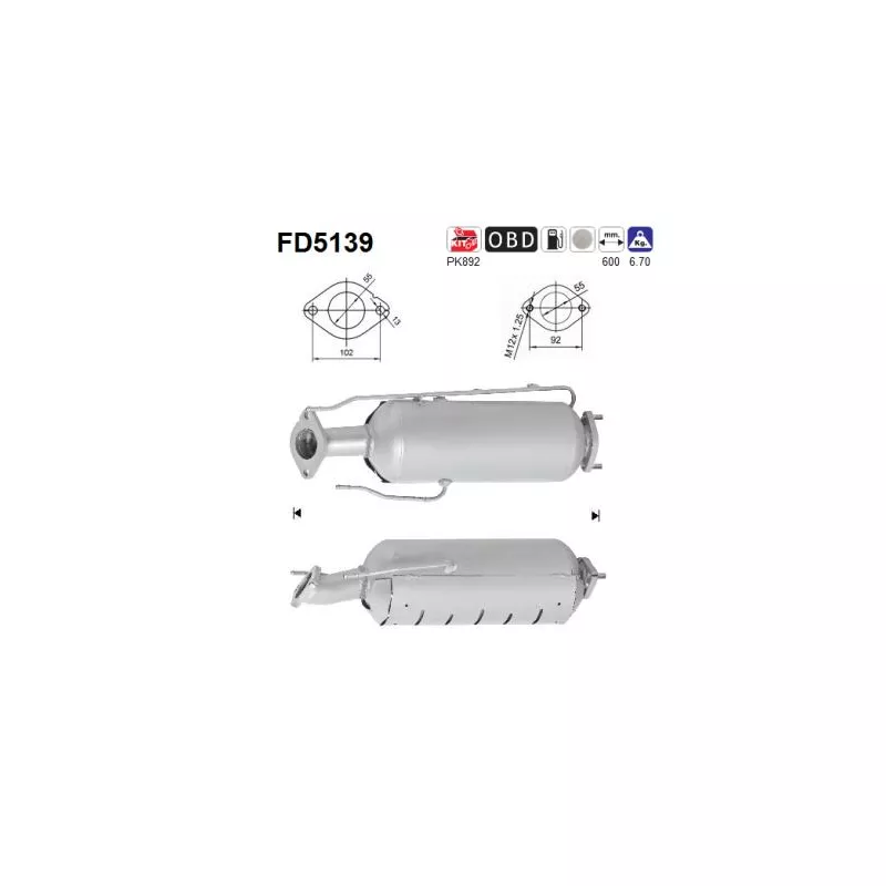 Filtre à particules / à suie, échappement AS FD5139