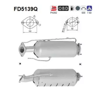 Filtre à particules / à suie, échappement AS FD5139Q