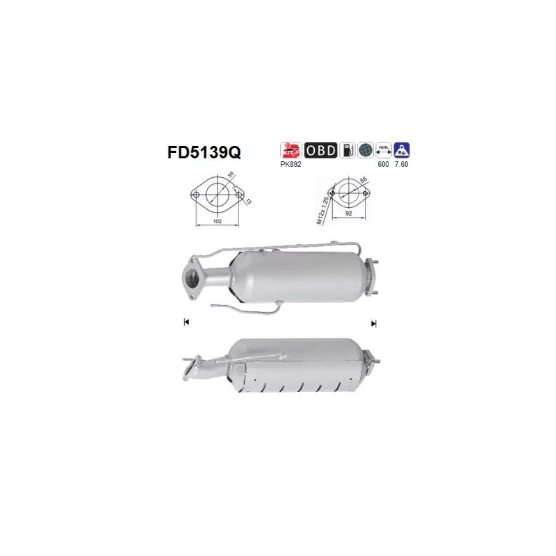 Filtre à particules / à suie, échappement AS FD5139Q