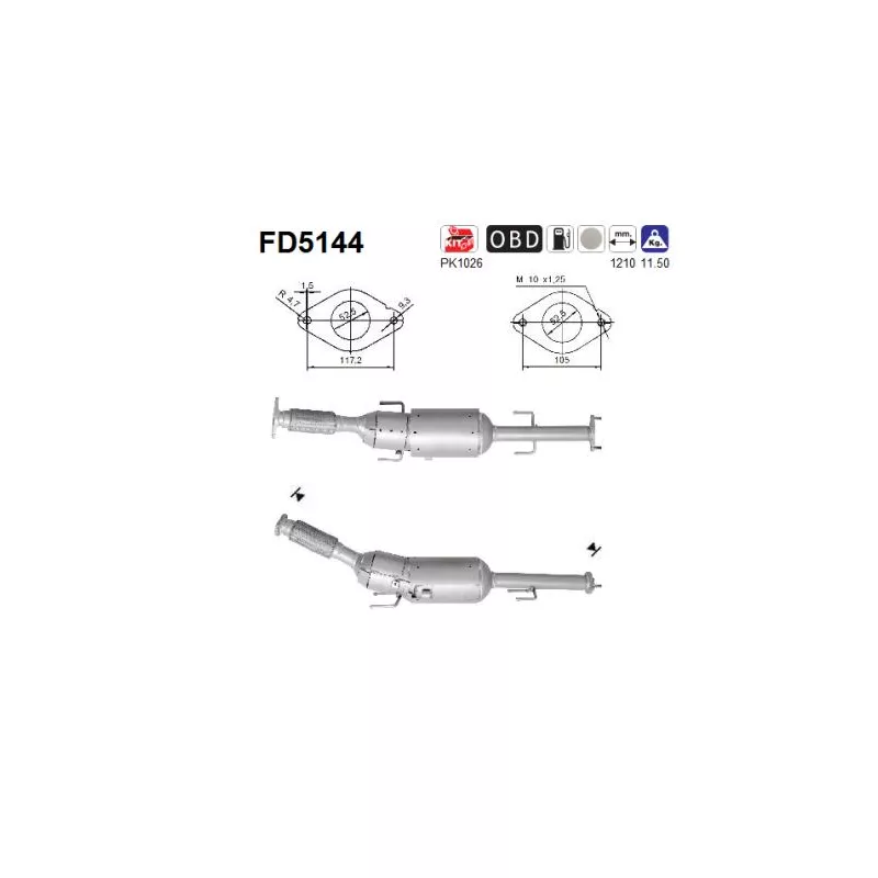 Filtre à particules / à suie, échappement AS FD5144