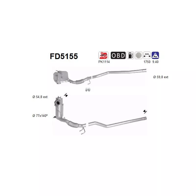 Filtre à particules / à suie, échappement AS FD5155