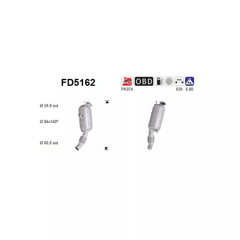 Filtre à particules / à suie, échappement AS FD5162
