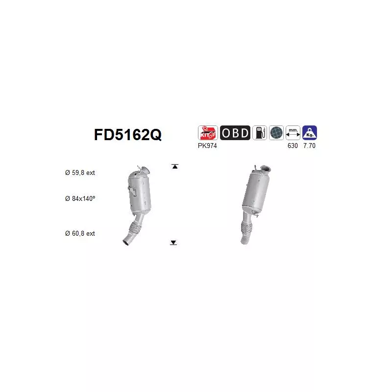 Filtre à particules / à suie, échappement AS FD5162Q