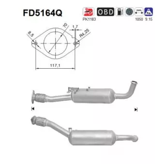 Filtre à particules / à suie, échappement AS FD5164Q