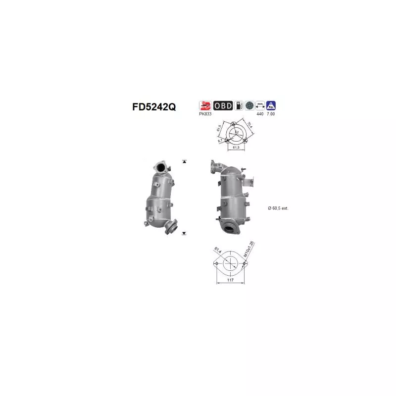 Filtre à particules / à suie, échappement AS FD5242Q