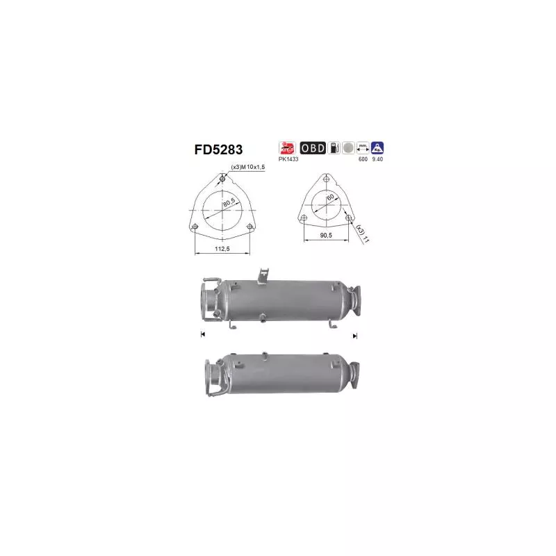 Filtre à particules / à suie, échappement AS FD5283