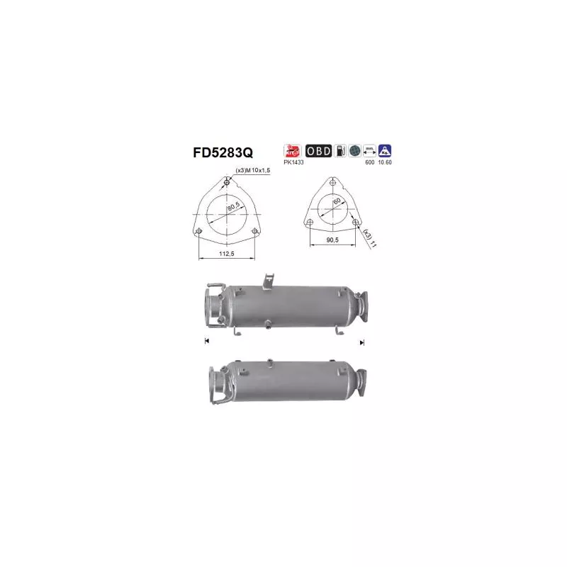 Filtre à particules / à suie, échappement AS FD5283Q
