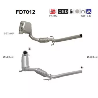 Filtre à particules / à suie, échappement AS FD7012