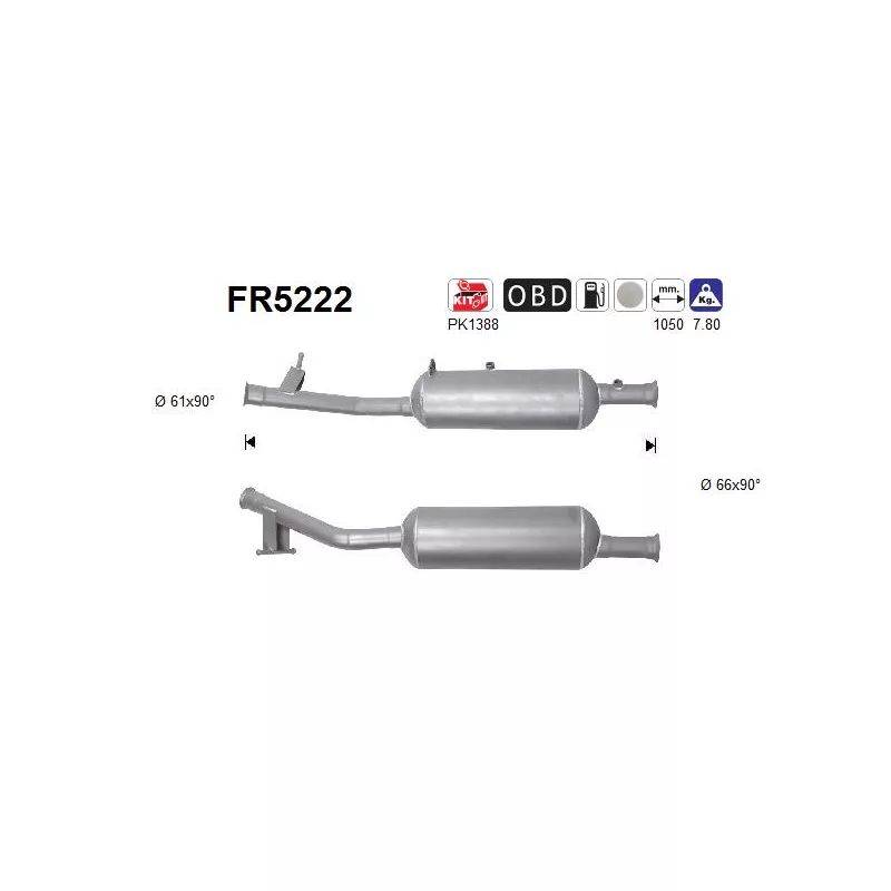 Filtre à particules / à suie, échappement AS FR5222
