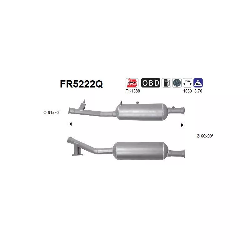 Filtre à particules / à suie, échappement AS FR5222Q