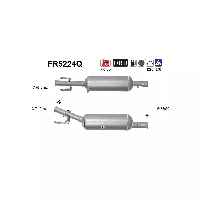 Filtre à particules / à suie, échappement AS FR5224Q