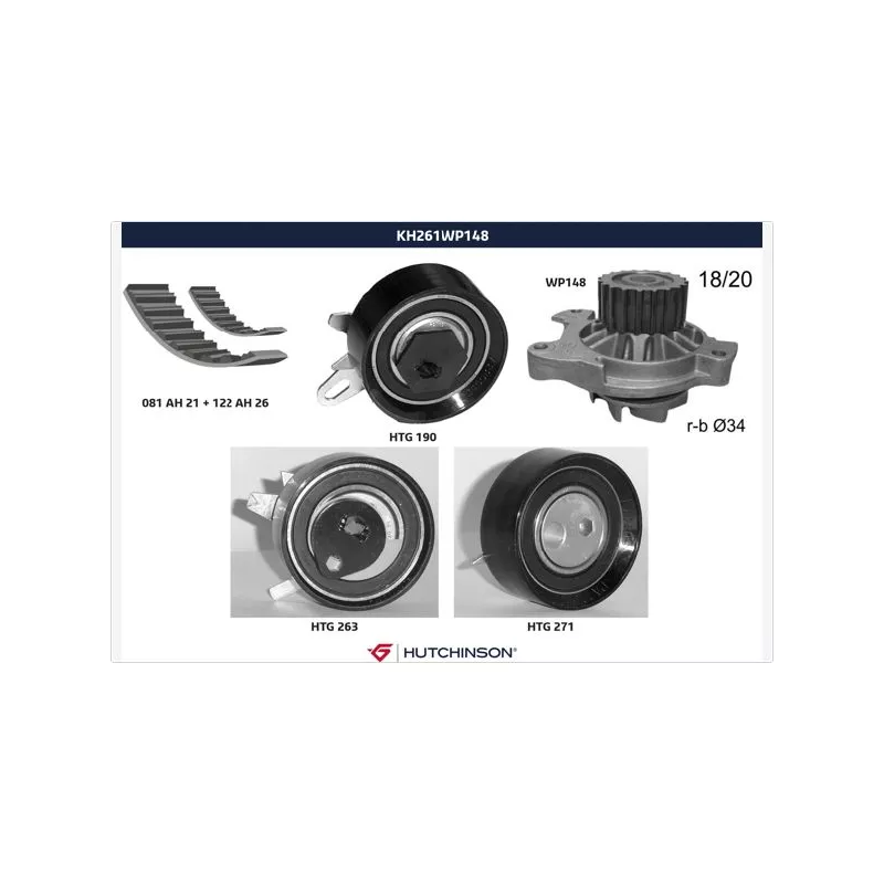 Pompe à eau + kit de courroie de distribution HUTCHINSON KH261WP148