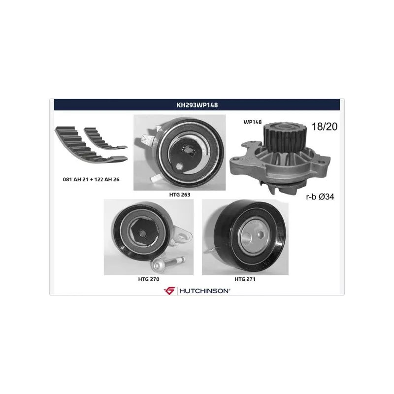Pompe à eau + kit de courroie de distribution HUTCHINSON KH293WP148