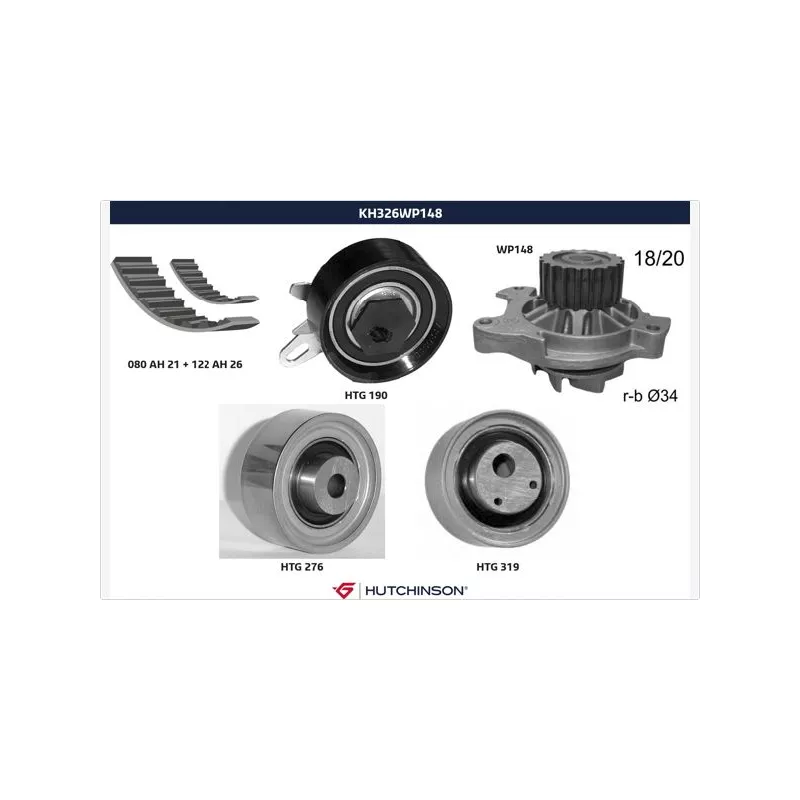 Pompe à eau + kit de courroie de distribution HUTCHINSON KH326WP148