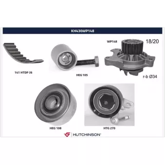 Pompe à eau + kit de courroie de distribution HUTCHINSON KH430WP148