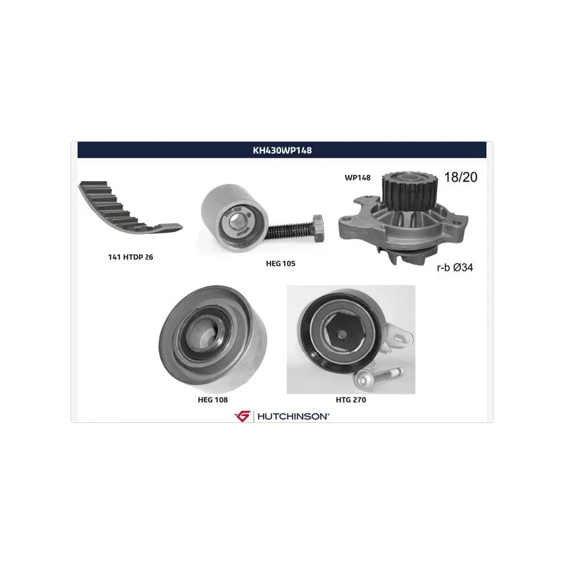 Pompe à eau + kit de courroie de distribution HUTCHINSON KH430WP148