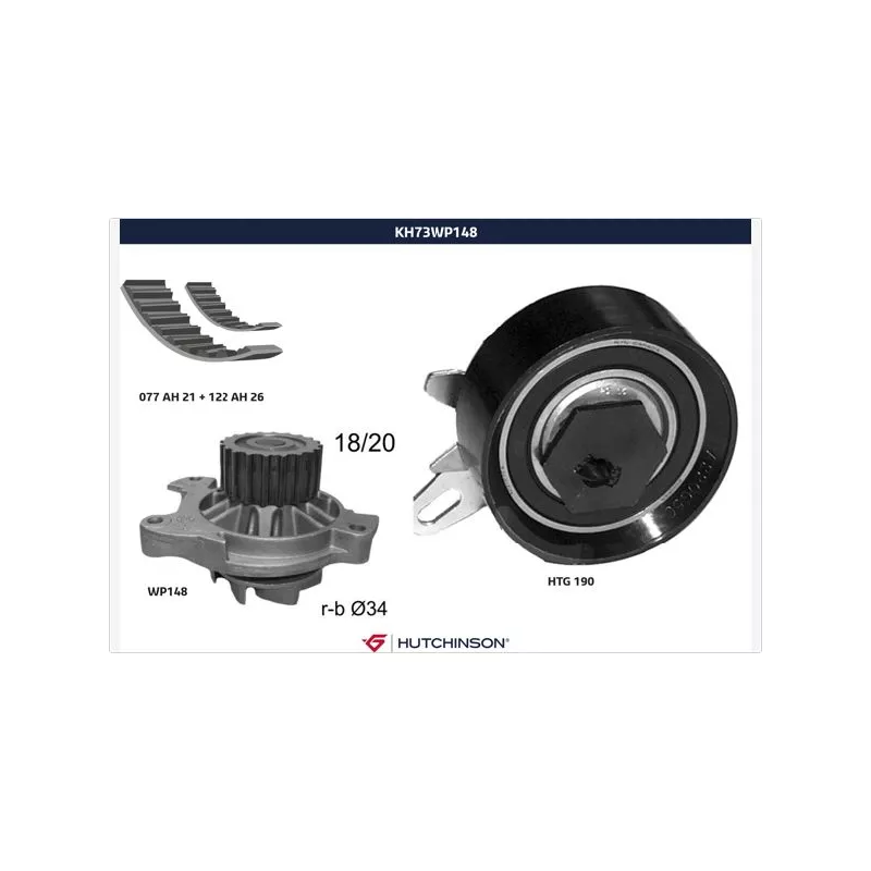 Pompe à eau + kit de courroie de distribution HUTCHINSON KH73WP148
