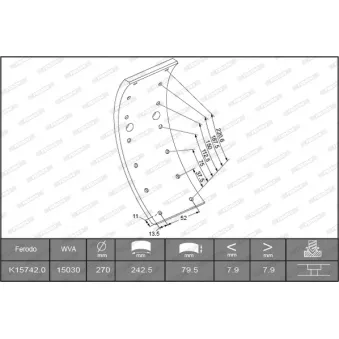 Kit de garnitures de frein, frein à tambour FERODO K15742.0-F3549