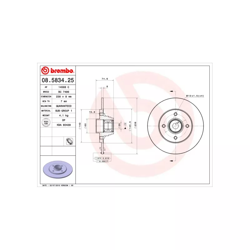 Jeu de 2 disques de frein arrière BREMBO 08.5834.25