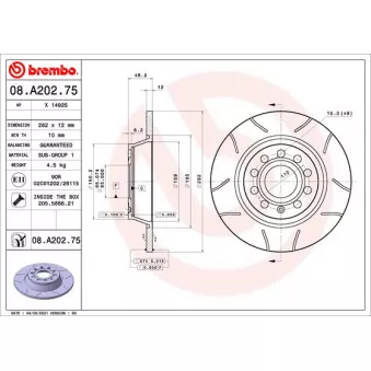 Jeu de 2 disques de frein arrière BREMBO 08.A202.75