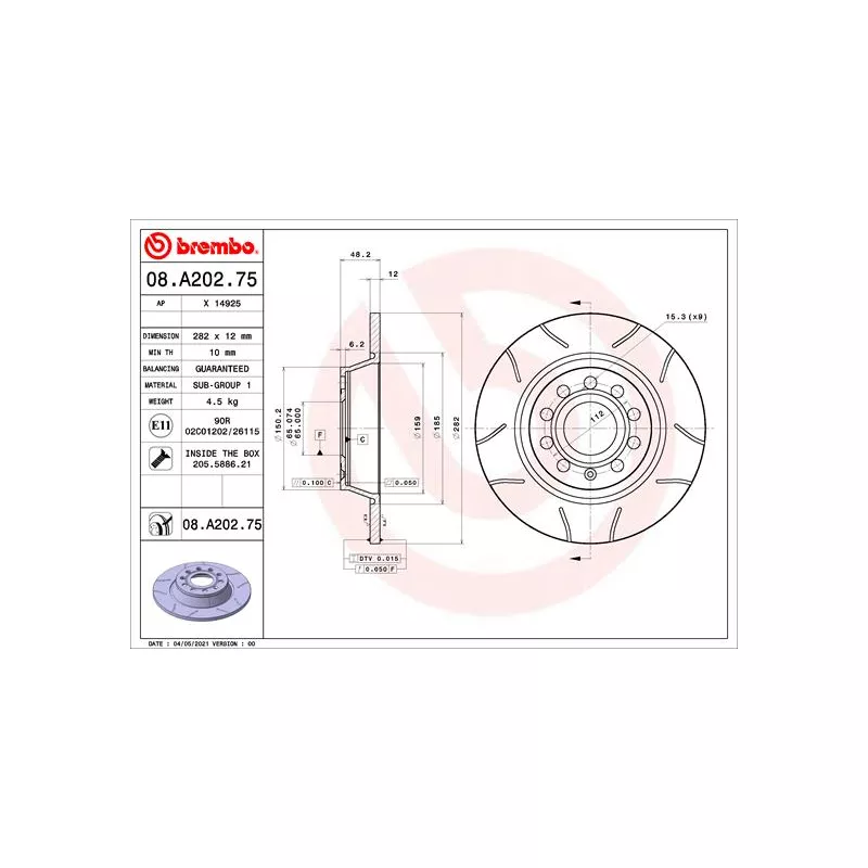 Jeu de 2 disques de frein arrière BREMBO 08.A202.75