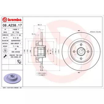 Jeu de 2 disques de frein arrière BREMBO 08.A238.17