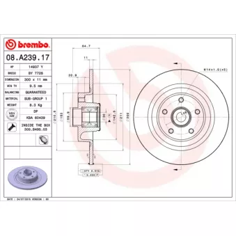 Jeu de 2 disques de frein arrière BREMBO 08.A239.17