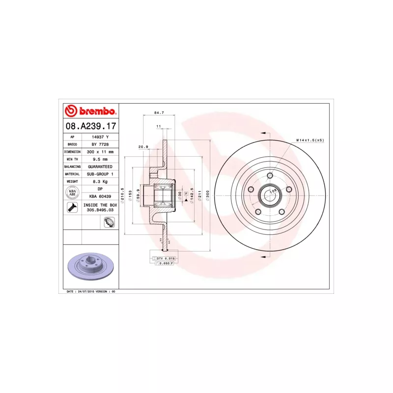 Jeu de 2 disques de frein arrière BREMBO 08.A239.17