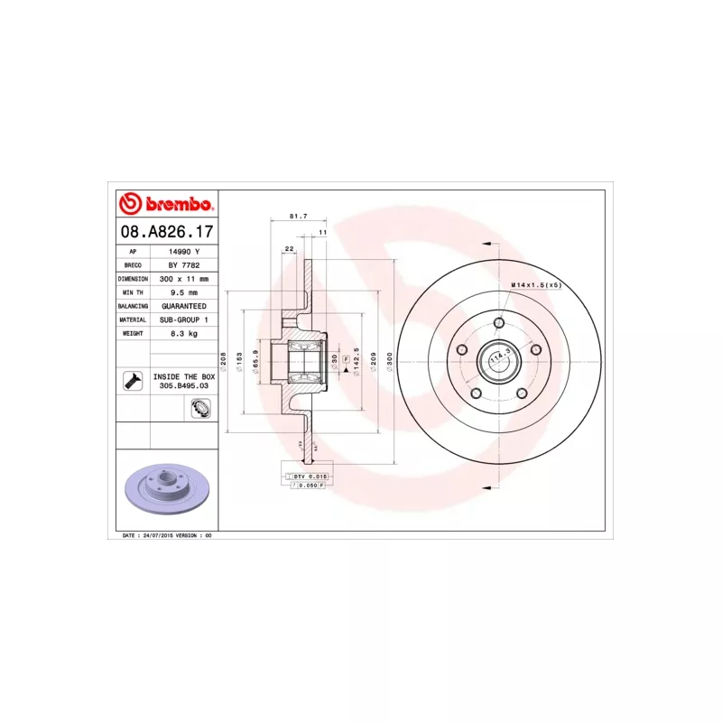 Jeu de 2 disques de frein arrière BREMBO 08.A826.17