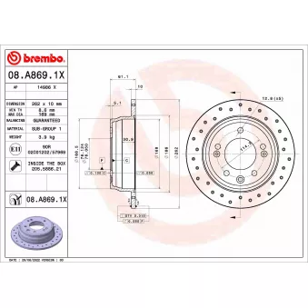Jeu de 2 disques de frein arrière BREMBO 08.A869.1X