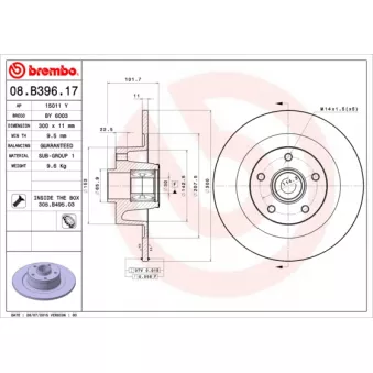 Jeu de 2 disques de frein arrière BREMBO 08.B396.17